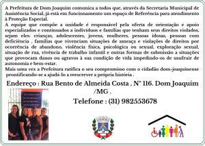Prefeitura de Dom Joaquim informa: