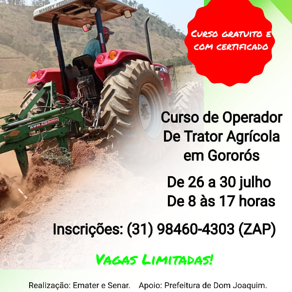 Read more about the article A Prefeitura de Dom Joaquim, em parceria com a Emater e com o Senar, divulga oportunidade de cursos de qualificação na área agrícola.
