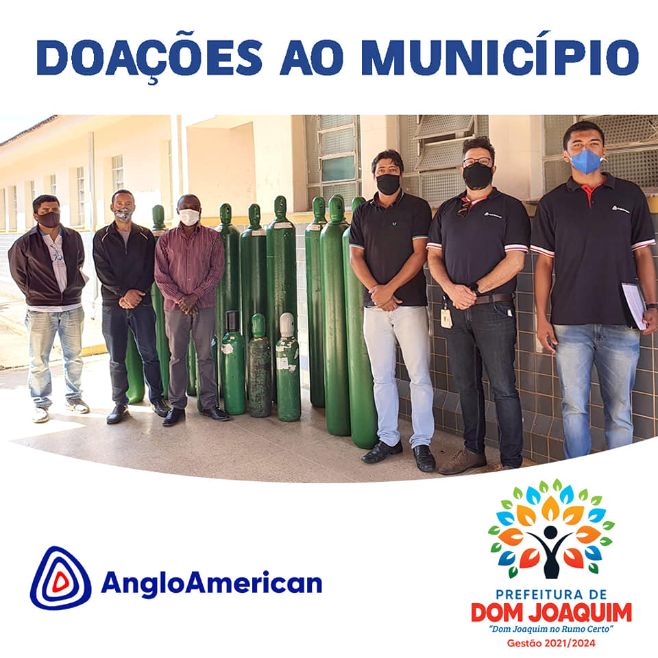 You are currently viewing A Prefeitura de Dom Joaquim, através da Secretaria Municipal de Saúde, agradece a Anglo American pelas doações de vários insumos de saúde dentre eles 10 cilindros de oxigênio, 300 aventais e 50 caixas de máscaras cirúrgicas.