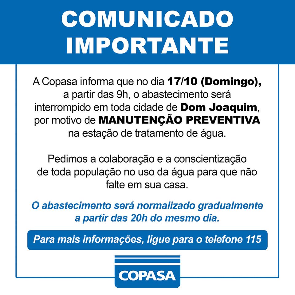 ATENÇÃO: Comunicado da Copasa!