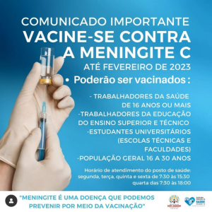 Read more about the article 🚨Vá ao posto de saúde se vacinar caso você se enquadre nos requisitos citados.  ➡️”A meningite é uma doença que podemos prevenir por meio da vacinação.”
