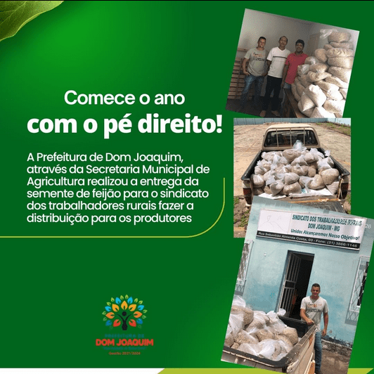 You are currently viewing A Prefeitura de Dom Joaquim, através da Secretaria Municipal de Agricultura e dando continuidade ao Programa Dom de Semear, realizou a aquisição de 300 kg de sementes de feijão que serão distribuídas aos produtores rurais.