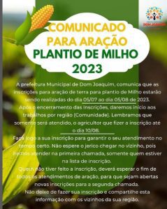 Read more about the article Comunicado para Aração de Milho 2023.
