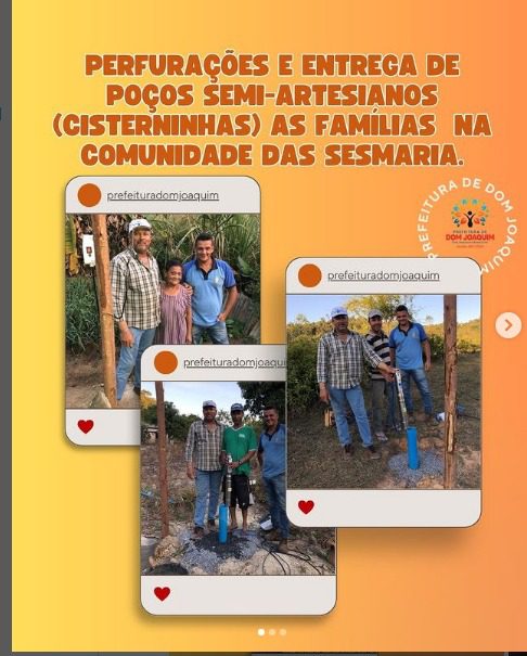 Read more about the article A Prefeitura de Dom Joaquim acaba de entregar poços semi-artesianos para algumas famílias da comunidade de Sesmaria.