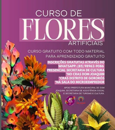 Read more about the article *CURSO DE FLORES ARTIFICIAIS GRATUITO:*✅ *CURSO PRESENCIAL.*
